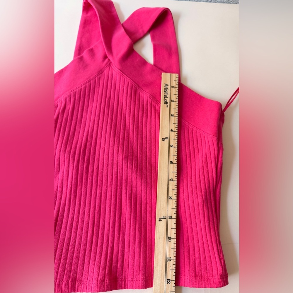 Zara Fuchsia Cross-Front Ribbed Crop Top - Picture 7 of 8